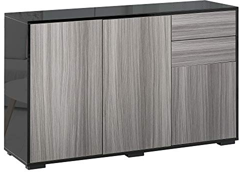HOMCOM High Gloss Frame Sideboard, Side Cabinet, Push-Open Design with 3 Doors for Living Room, Bedroom, Light Grey and Black