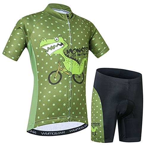 Radtrikot Shorts Set gepolstert Kinder Fahrrad Top Anzug Kinder Fahrrad MTB Shirt Boy Girl Mountain Road Kleidung Short Racing Reitstrumpfhose Grün M