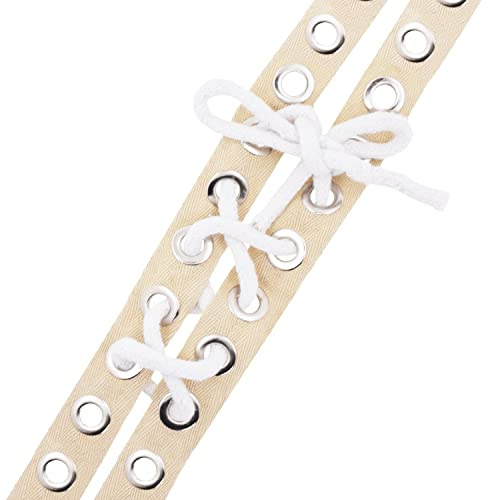 Mandala Crafts Cream Grommets Trim Eyelet Tape for Clothing Corset - 3 Yds 6mm Silver Stainless Steel Grommet Tape for Sewing - Eyelets Trim by The Yard Cotton Twill Ribbon Strips for Curtains
