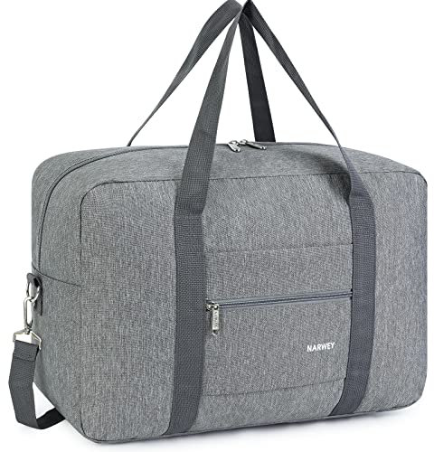 Narwey Handgepäck Tasche für Flugzeug 55x40x20cm/45x36x20cm Faltbare Reisetasche Overnight Weekend Damen Handgepäck Sporttasche Koffer 25L mit Schultergurt (Grau)