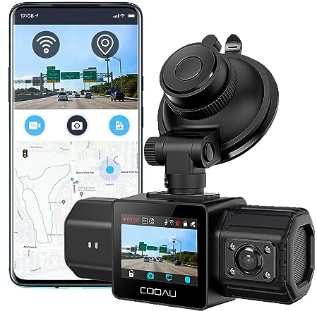 COOAU Dual Dash Cam 2.5K+1080P, Dash Cam Front and Inside, Built-in GPS and WI-FI, Dash Camera for Cars, Perfect for Uber and Taxi Drivers, Night Vision, Accident Record, 24Hr Parking Mode