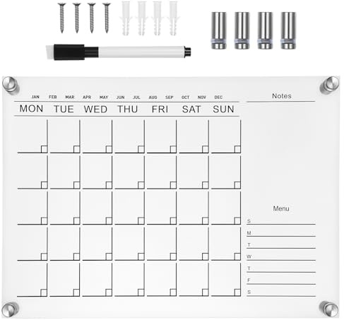 NUOBESTY Pizarra Transparente Acrílica Borrable Pizarrón De Mensajes Para Escritura a Mano Tablero De Notas Reutilizable Con Bolígrafo Y 4 Uñas 11.69 X 8.26 X 0.39 in Para Oficina Escuela Y Hogar