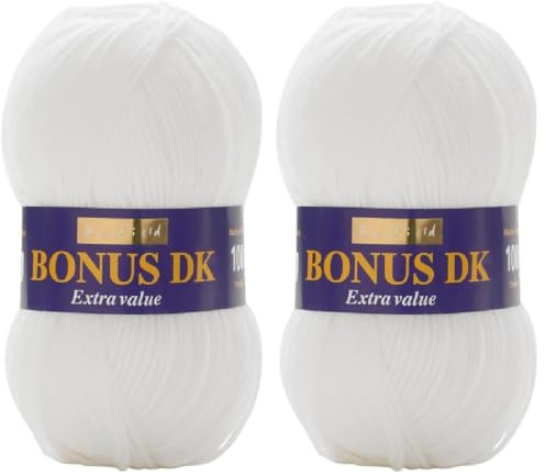 Sirdar Hayfield Bonus DK Double Knitting, White (961), 100g (Pack of 2)