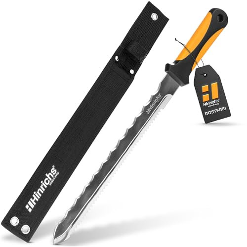 Hinrichs Cuchillo Aislante - Cortador de Espuma Grande de 420 mm - Hoja de Acero Endurecido de Doble Afilado de 280 mm - Adecuado para Lana Aislante, Poliestireno, Espuma y Mucho Más