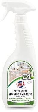 FIDEA Detergente per Spolvero e Multiuso D1, Pronto all'Uso con Profumazione Delicata alla Lavanda, multisuperfici azione detergente e sgrassante, idele per ambiente domestico e ristorazione 750 ML