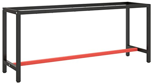 Homgoday Inredning av arbetsbänk svart och röd matt 190 x 50 x 79 cm metall, arbetsbord bänk för garage verkstad