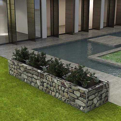 Hovothy Jardinière surélevée pour gabions en métal - Parterre de plantes - Mur de jardin - Grille de gabion - Argenté - 360 x 90 x 50 cm - Acier galvanisé