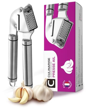 Presse ail manuel en inox : l'appareil professionnel parfait pour votre cuisine ! Ce broyeur hachoir garlic press écrase facilement l'ail, idéal pour éplucher et préparer vos plats rapidement.