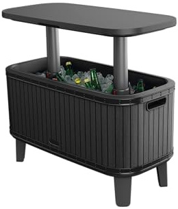 Keter BevyBar 2-in�1 Beverage and Snacks Serving Station, Large Sized, 56L Chiller Compartment Keeps Around 75 Cans Ice Cold and Pop-Up Serving Table, Easy To Clean