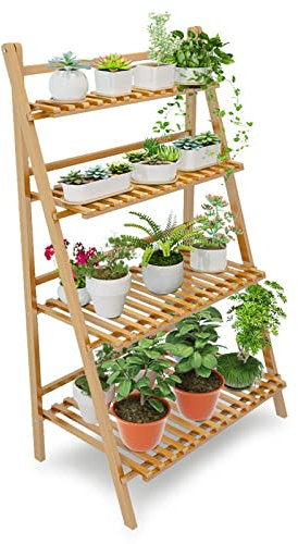 Soporte plegable de 4 niveles para plantas de flores, para patio, jardín, estantes decorativos para plantas, balcón, esquina, plantas, escalera