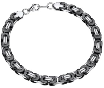 ChainsPro Bracelet Byzantin Bicoloré Acier Inoxydable,Gourmette Homme Maille Royale Épaisseur 6mm 19cm,Bijoux Chunky Style pas Cher Chaines,Cadeau Anniversaire Hommes et Garçons