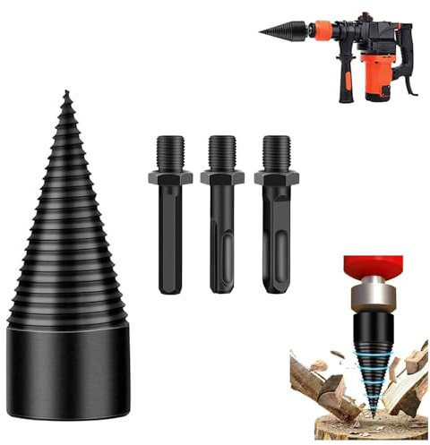 Fokroin 32mm Astilladora de Troncos, Broca Divisora de Leña con 3 Mangos de Taladro, Hexagonal/Cuadrado/Redondo, Taladro Partidor de Madera, Cortar Leña, Taladro Eléctrico Cónico, Taladro de Cono
