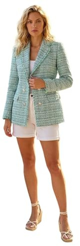 Roman Boucle Blazer for Women UK Ladies Frayed Edge Tailored Longline Rever Collar Jacket Lapel Stretch Smart Office Work Party Night Going Out Lined Classic