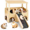 Yuragim Meerschweinchen Haus aus Holz mit Treppe Rampe und Matten, Groß Nagerhaus Meerschweinchen Schloss mit 3 Eingäng, Haustiere Spielzeug Zubehoer Versteck für Zwerg Hamster Stachelmäuse Kaninchen