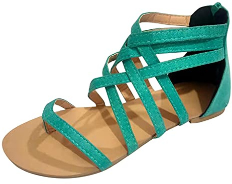 Sandaler för kvinnor med dragkedja baktill kvinnor gladiatorsandaler string korsband skor öppen tå skor bohemisk romersk stil skor andningsbara sommar tofflor mjuk sula platt sandal glid flip flops