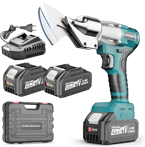 Yofuly Cisaille Tole sans fil Compatible avec 18V 21V Ma-kkita Batterie, 2 * 4000mAh Batteries e Chargeur, Cisaille à Métaux Electrique Tête Rotative à 360° pour Couper le Métal, Fer