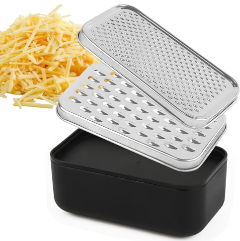 Cheese Grater Citrus Lemon Zester with Food Storage Container & Lid - Perfect For Hard Parmesan Or Soft Cheddar Cheeses, Ginger, Vegetables, Butter, Chocolate & Nutmeg, Black