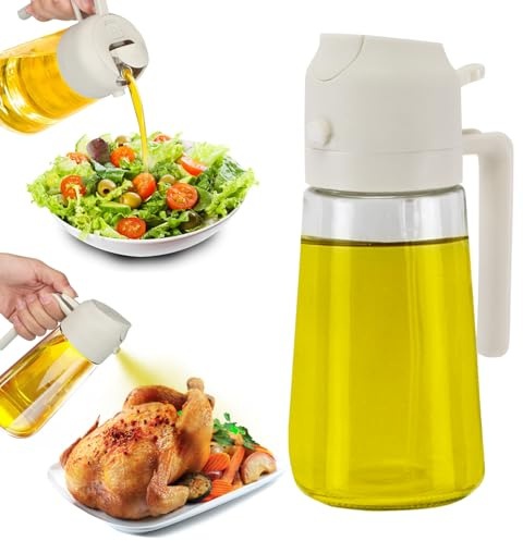 BEPER C102SPE004 Pulvérisateur d'huile pour friteuse à air 2 en 1, récipient en verre de 480 ml pour bouteille d'huile, vaporisateur de cuisine, bec verseur + vaporisateur