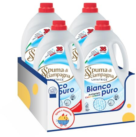 Detersivo igienizzante per bucato bianco puro liquido – 36 lavaggi – 1620 ml – Variazioni 4/8/12 Pezzi (4)