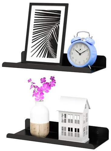ECBEITF 2 Pezzi Mensole Galleggianti da Parete in Metallo 28 CM, Moderne Mensole Bagno a Parete Nero, Mensole da Muro Piccole per Bagno, Cucina, Ufficio, Salotto, Cameretta