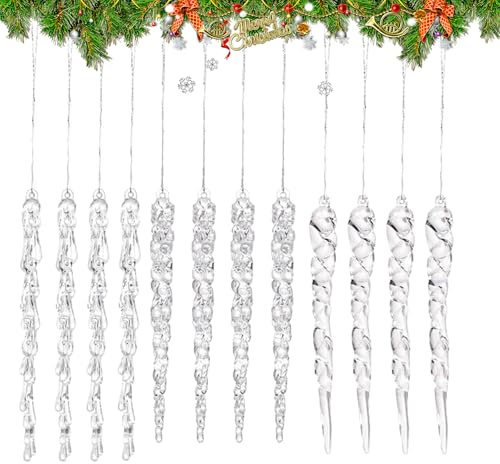 ycezw Decoración de carámbanos de Navidad, 12 piezas de acrílico carámbanos decorativos - guirnalda colgante de gota duradera para cafetería pared exterior fiesta de invierno ventana interior