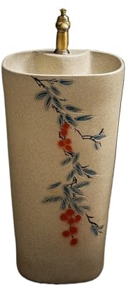 Lavandino moderno con piedistallo Lavandino da pavimento in ceramica con rubinetto e kit di scarico for il bagno casa