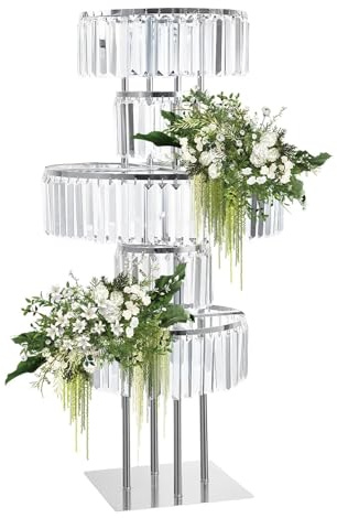 5 livelli di cristallo per matrimonio, colonna di fiori, altezza 110 cm, supporto decorativo in metallo, per matrimonio, fidanzamento, compleanno, decorazione da tavolo, argento
