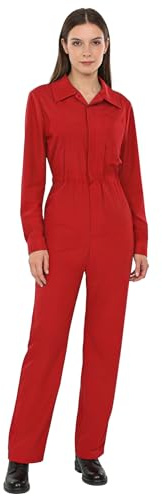 Jhaoyu Mono de trabajo para mujer, traje de trabajo largo, elástico, manga larga, camisa con botones, uniformes mecánicos, rojo, S