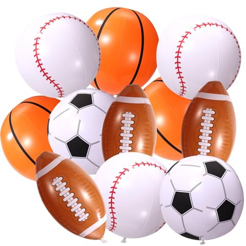 Sinbana 12pz Palloni Gonfiabili da Spiaggia per Sport, Grandi Palloni da Spiaggia a Tema Sportivo per Feste a Tema Basket Calcio Football Americano Baseball (4 Modelli)