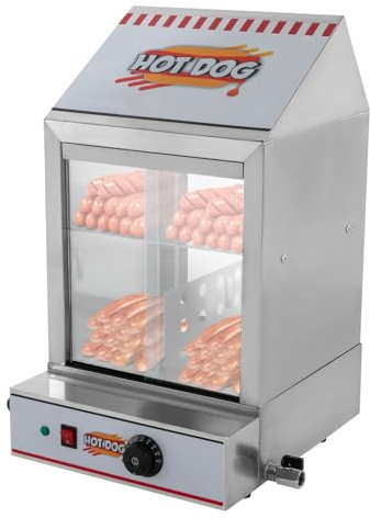 Hot Dog ångkokare, 40 l 2-stegs hot dog steg-ångkokare med serveringstång och dräneringsventil, för stormarknader, fester och biografer, 1 200 W
