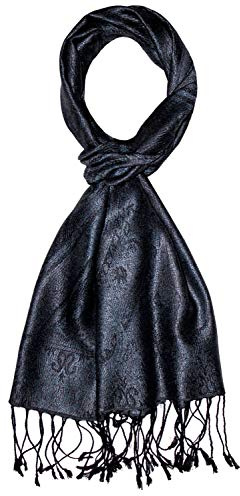 Lorenzo Cana Écharpe en soie, pour homme, 100 % soie tissée, élégant motif de cachemire ton sur ton, noir/bleu, Taille Unique