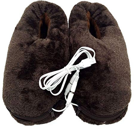 SUPVOX Fußwärmer Plüsch USB Elektrische Hausschuhe Baumwolle Plüsch Slippers für Alter Mann (Kaffee)