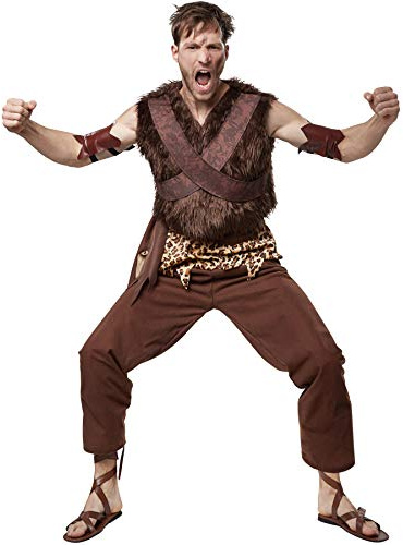 dressforfun 900575 - herrkostym stenålders klanchef, lång topp med fläckar (S | nr 302763)