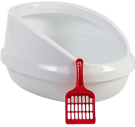 Iris Ohyama Katzenklo mit Schaufel, bis 4 kg, Weiß, ohne Deckel, Katzentoilette, hoher abnehmbarer Rand, Für Katzen, Kätzchen, Toilet, Toilette, leicht reinigen, BPA-frei, Cat Litter Box, PNE-500H