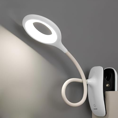 QJUZO Lampada da Lettura a LED Lampade Clip Lampada da Scrivania per Bambini con Collo Flessibile USB Ricaricabile eReaders Studia Lavoro Bianco