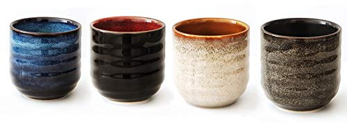 Lxuwbd Juego de té de cerámica de estilo japonés, taza de té, taza de café, juego de yerba mate, juego de 4 tazas de cerámica mate (4 colores)