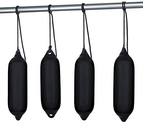 Seilflechter - Fenderset 120 x 450 mm, Schwarz, 4 Aufblasbaren Fendern, 4 Fenderleinen, für Boot & Yacht
