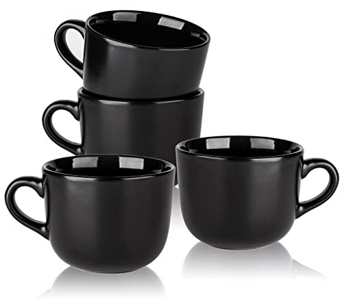 AmorArc 24 oz Soup Mugs with Handles, Jumbo Ceramic Bowls Mugs Set with handles for Coffee Cereal Cappuccino Snacks, Microwave&Dishwasher safe Soup Cups for Meal-Black