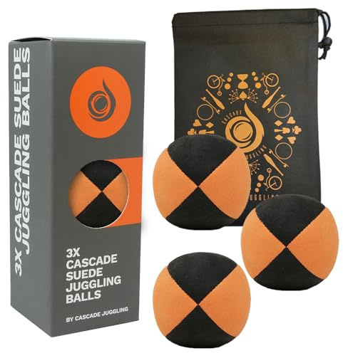 3 x Pro 110g Cascade Suede Juggling Balls - Quality Thud Balls & Bag - Set of 3 Beginner Juggling Set (Orange/Black)