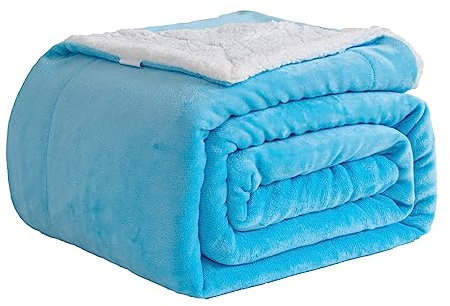 Good Nite Throw Blanket 130x150cm Fleece Flannel Sherpa Soft Blankets Fluffy Reversible Microfiber for Bed Couch Sofa and Travel (Blue,Single)