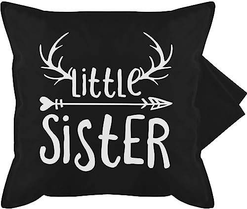 Shirtracer Kissenbezug - Kleine Schwester - Kissen - Little Sister Hirschgeweih Pfeil - 50 x 50 cm - Schwarz - schwesterherz Lil sis Geschenk Geschenke für 2023 Schwestern 2024