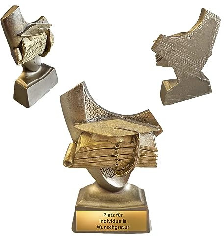 eberin – XS Pokal 10 cm · Pokal · Trophäe · Award für Schule/Abitur/Studium/Ausbildung/Lehre · Resinfigur Bildungsabschluss altgold · Auszeichnung personalisierbar