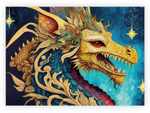 Edle Klappkarte mit goldenem Drachen auch als Neujahrskarten Glückwunsch Grußkarten 2024 Neujahr Silvester