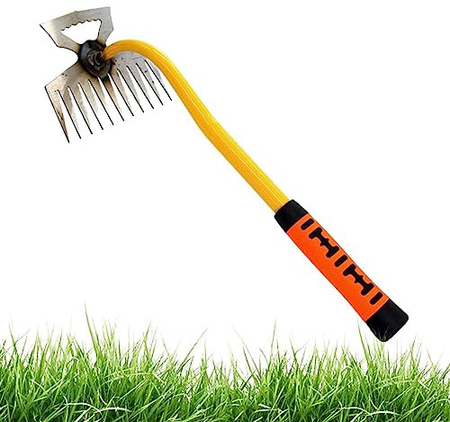 Qikam Garden Harke Gartenrechen Multifunktionale Garten Reinigungsschaufel Edelstahl Unkrautwerkzeug Unkrautstecher Zinkenrechen Mit Stiel Für Jäten/Lockern/Säen