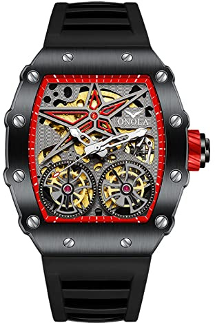 DAXIAOYU herrklocka mekanisk handuppdragen armbandsur mode skelett Tourbillon automatiska klockor silikonrem tonneau form urtavla