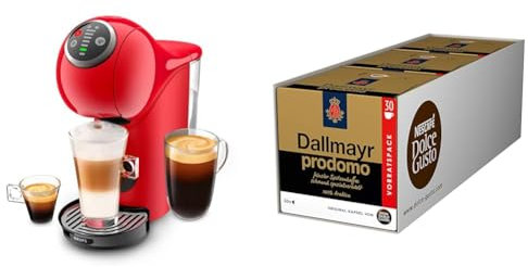 NESCAFÉ DOLCE GUSTO Krups KP3405 Genio S Plus Capsule Machine | Espresso Boost | Temperature Selection, 15 Bar Pump Pressure | 0.8 L Water Tank | 1500 Watt | Colour Red mit Dallmayr Prodomo