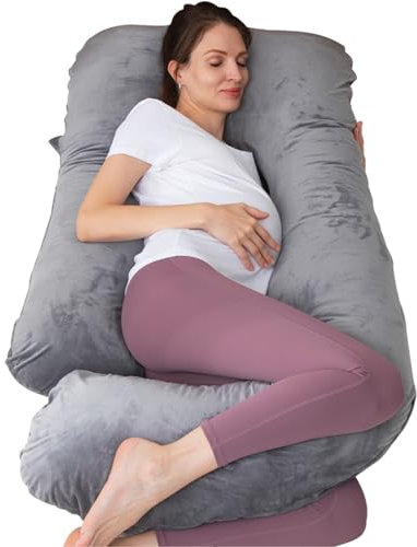 TaiBest U-förmiges Ganzkörperschwangerschaftskissen zum Schlafen, Mutterschaftskissen für Schwangere, Bauchstütze, (Baumwolle, grau)