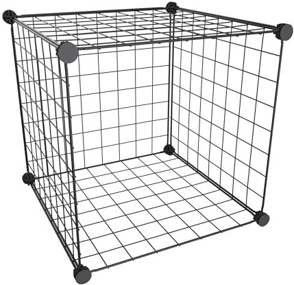 Aigentlich Drahtwürfel Regal 1 Fach Madrid, Gitterwürfel Metall Schwarz 38,5x38,5 cm, Steckgittersystem, Warenpräsenter stabil, Verkaufsregal Büroregal erweiterbar, Regalwürfel einfacher Aufbau