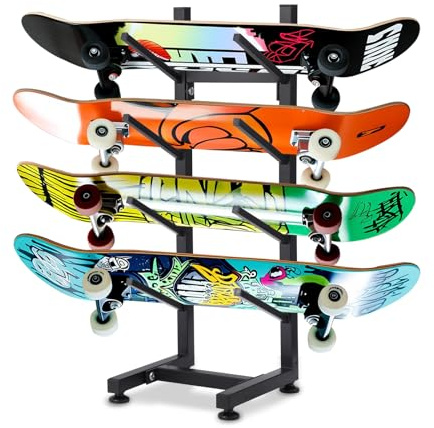 BiJun Skateboard Racks Floor Stand, 4-Layer Skateboard Holder,Snowboard Storage Rack, Skateboard Organizer Floor Stand for Deck, Longboard, Snowboard, Standard Skateboards, Mini Cruiser Skateboard