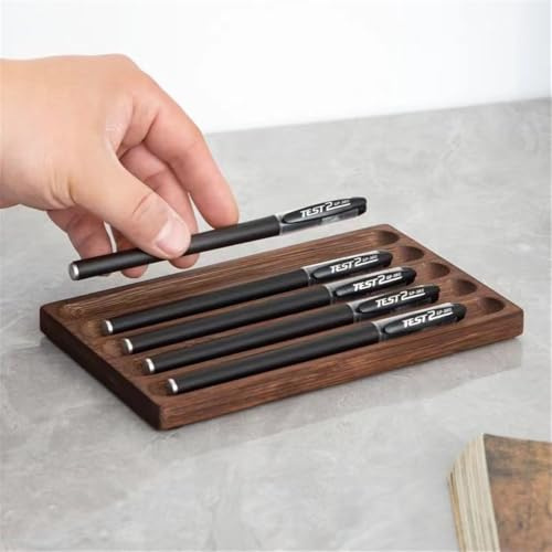 JUTSTJUKO Pen holder Organizer of Office desks,Walnut Desk Pen Stand,Wave Pen Tray Accessory,Teacher Gifts,Suitable for School,Home,Desktop Art Accessories (Walnut, 5 Grid)